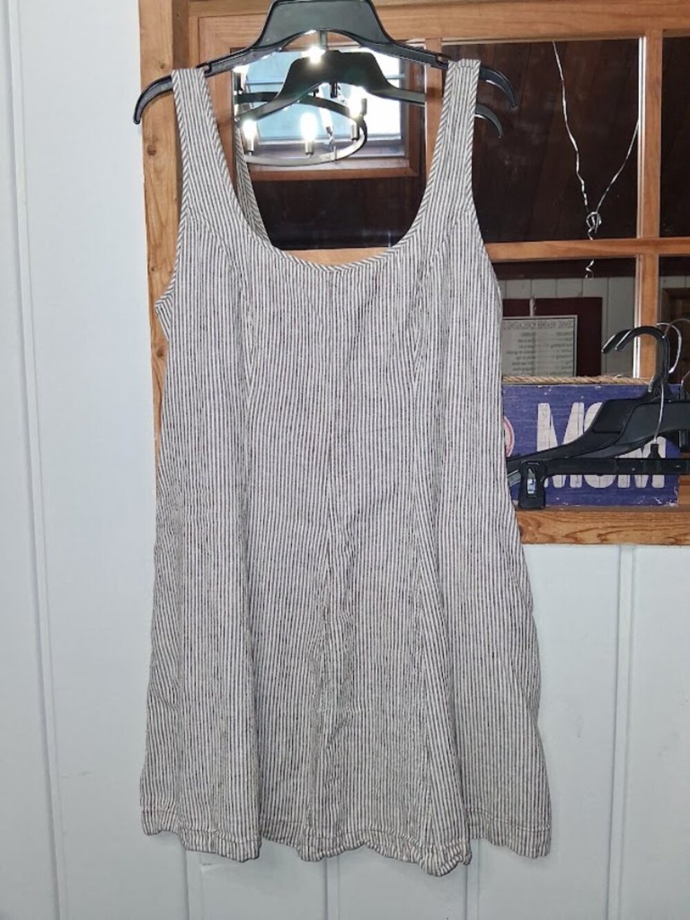 Universal Threads Linen Tank Dress Gray & White Stripe with Pockets Sz L